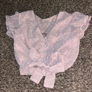 Pink Ruffled Blouse with Bow Detail